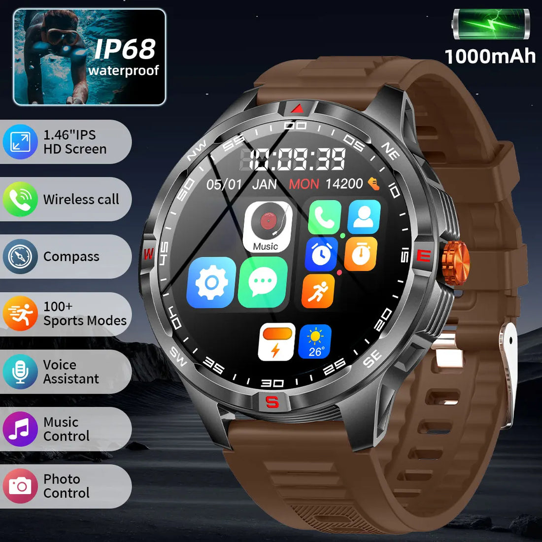 NEW 1000mAh Battery Smart Watch Wireless Call Answer
