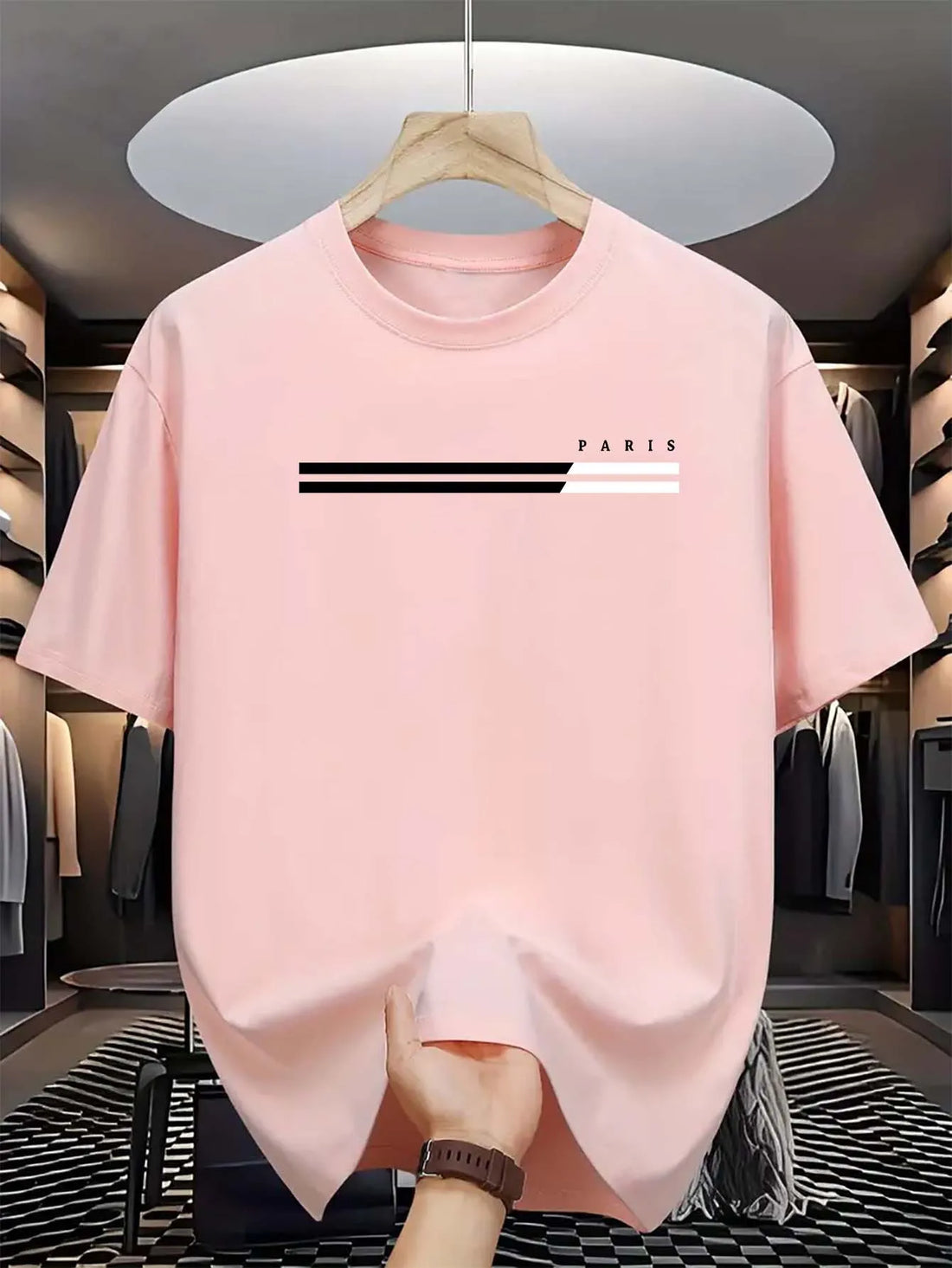 Men's 100% cotton summer loose size PARIS letter Graphic