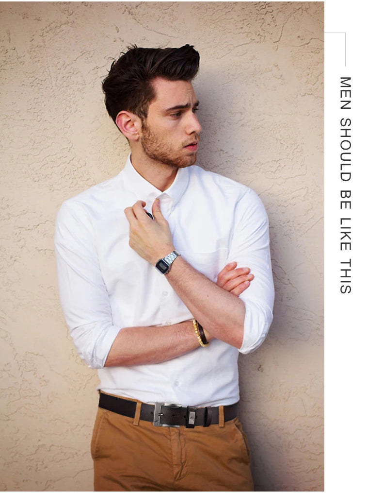 New Trend Men's High Quality Buckled Jeans Leather Casual