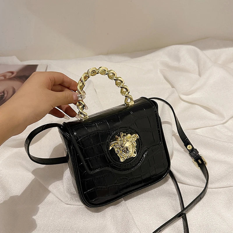 Mini Croc-Texture Crossbody Bag Gilded Medusa Logo