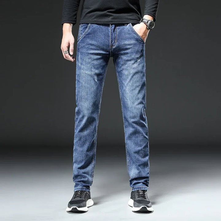 Jeans Men Autumn Midweight Blue Slim Straight Denim Pants