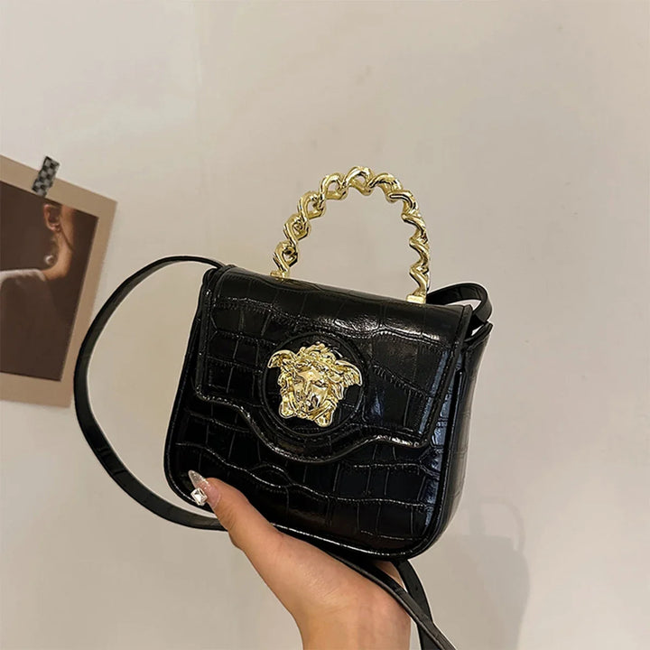 Mini Croc-Texture Crossbody Bag Gilded Medusa Logo
