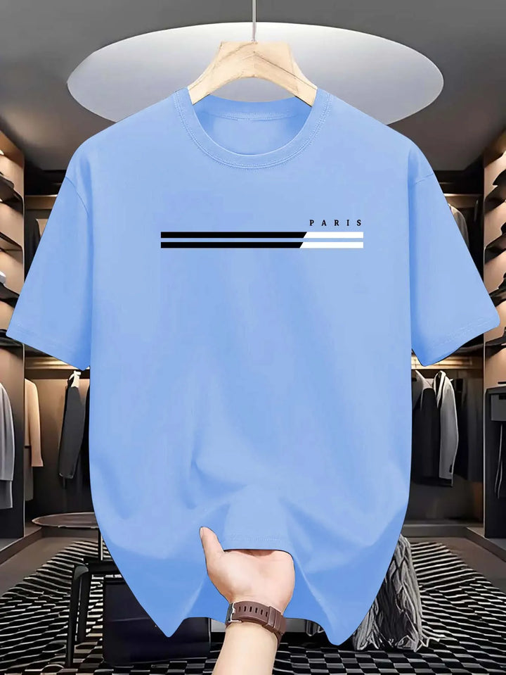 Men's 100% cotton summer loose size PARIS letter Graphic