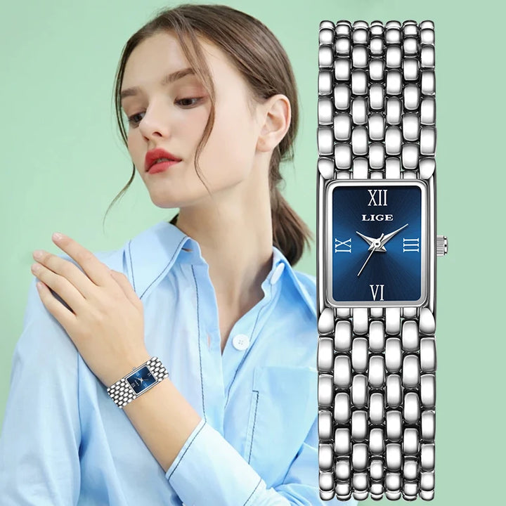 LIGE Fashion Luxury Quartz Woman Watch Stainless Steel
