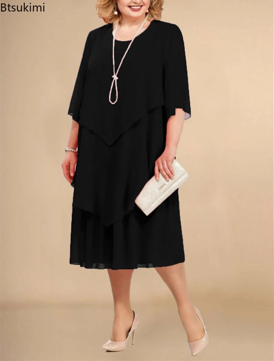 Plus Size Elegant Chiffon Dress Women's Irregular Layered