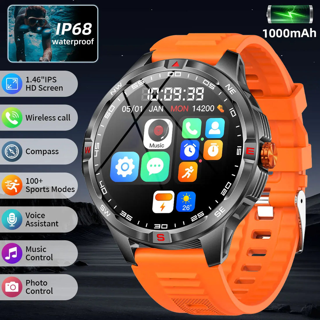 NEW 1000mAh Battery Smart Watch Wireless Call Answer