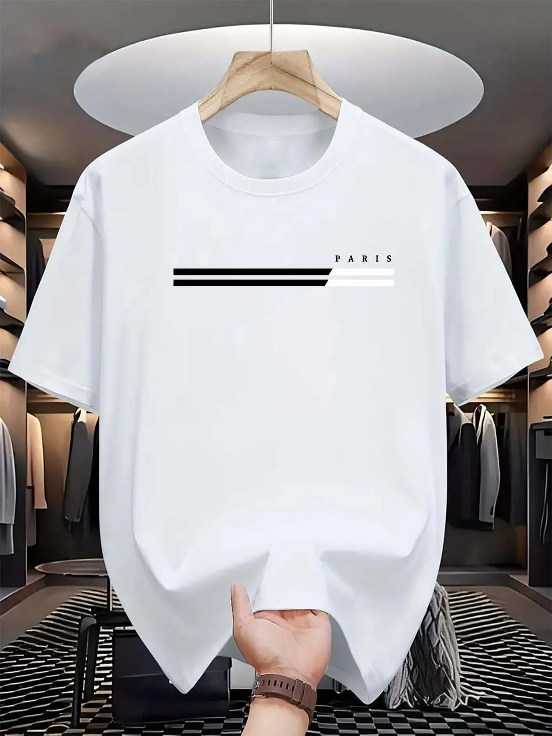 Men's 100% cotton summer loose size PARIS letter Graphic