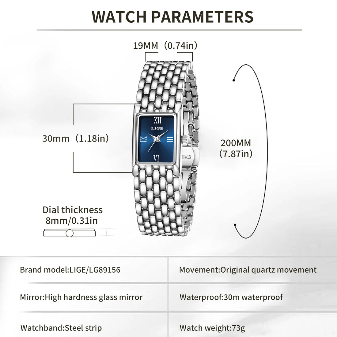 LIGE Fashion Luxury Quartz Woman Watch Stainless Steel