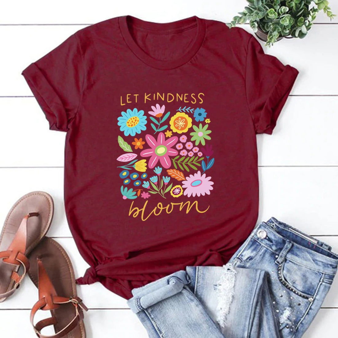 Let Kindness Bloom T-Shirt Be Cool Be Kind Retro Flower