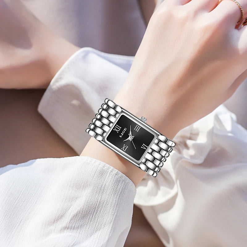 LIGE Fashion Luxury Quartz Woman Watch Stainless Steel