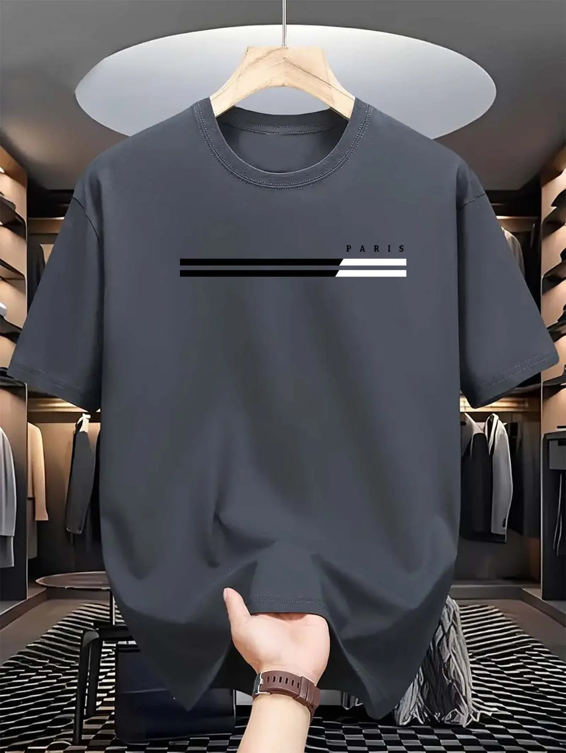 Men's 100% cotton summer loose size PARIS letter Graphic