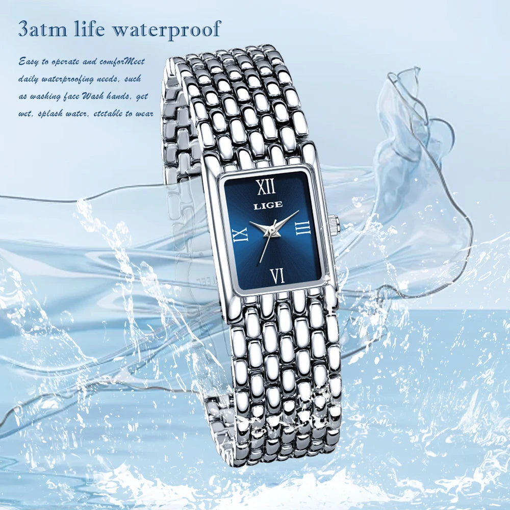 LIGE Fashion Luxury Quartz Woman Watch Stainless Steel