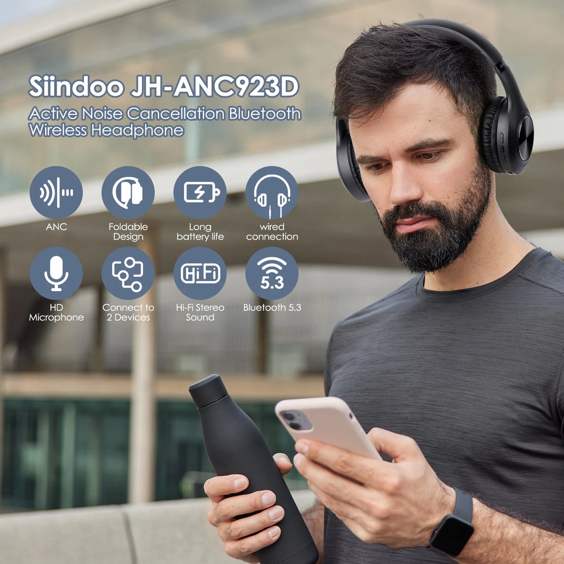 Siindoo JH-ANC923 Active Noise Cancelling Wireless Headset