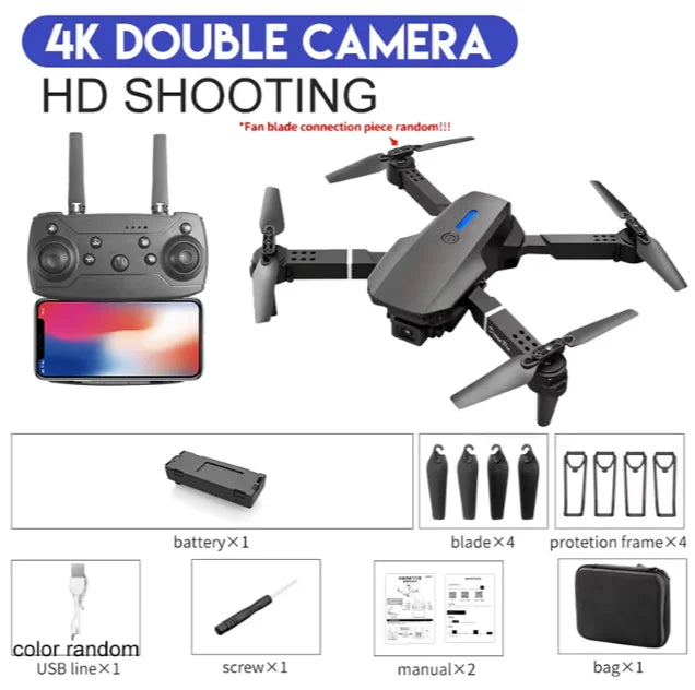 Height Hold Gift Toy E88Pro RC Drone 4K 1080P Wide Angle HD