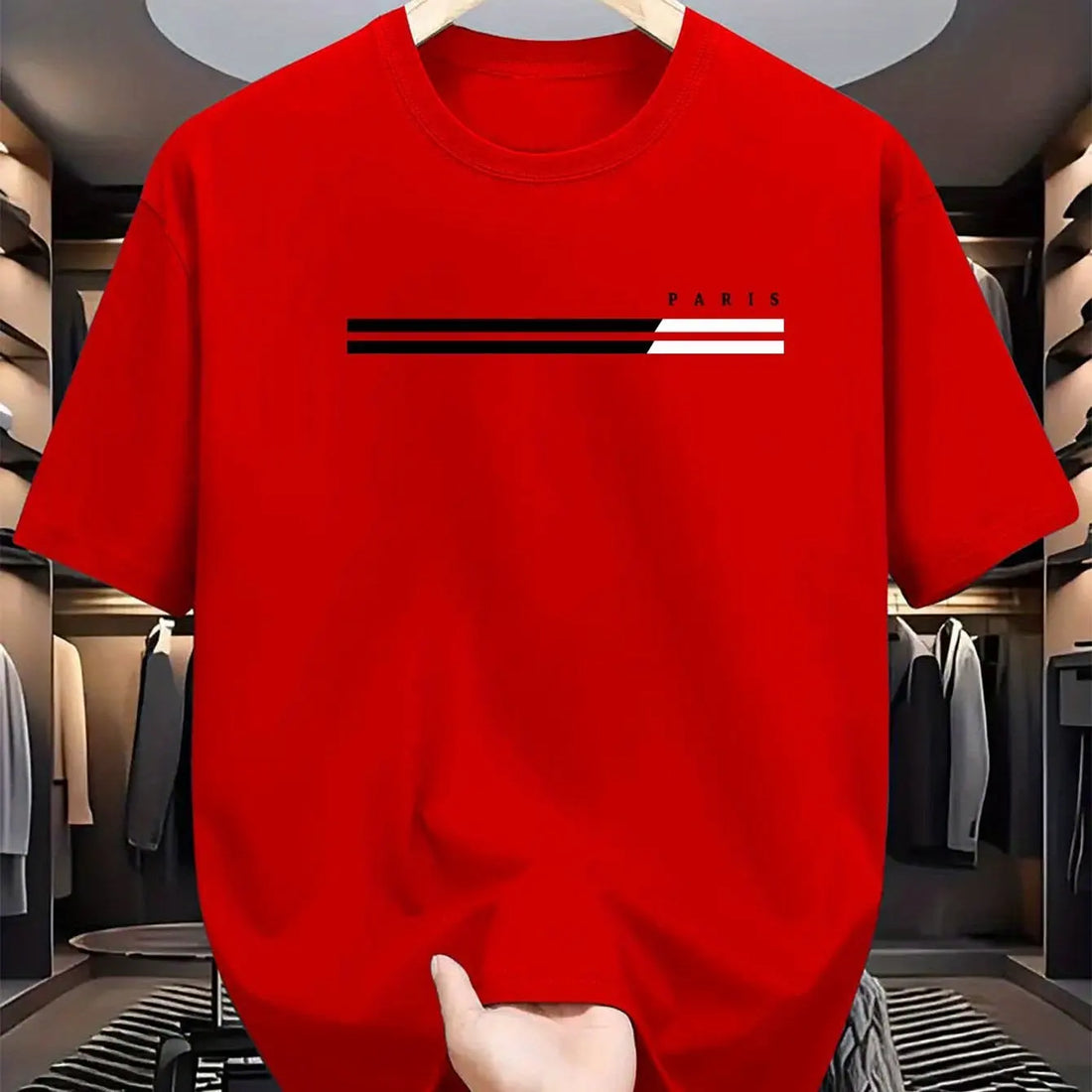 Men's 100% cotton summer loose size PARIS letter Graphic