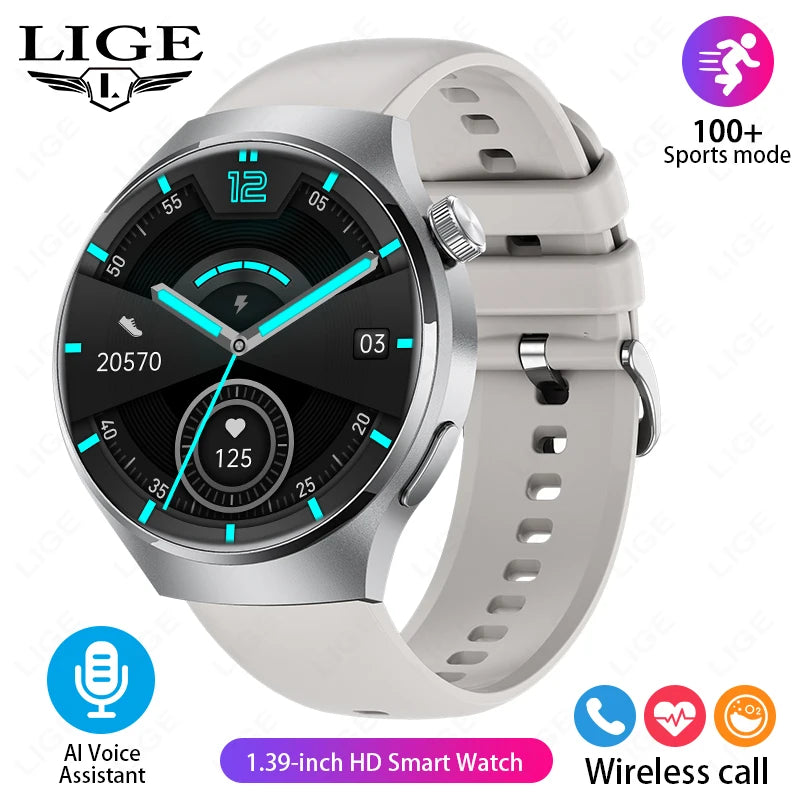 LIGE NFC Smart Watch Men HD Screen Temperature