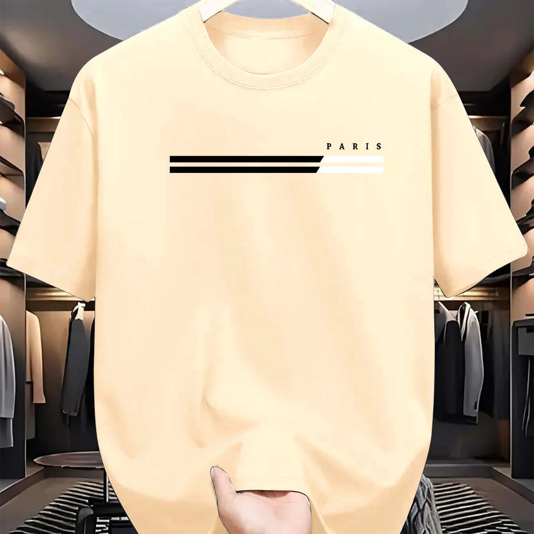 Men's 100% cotton summer loose size PARIS letter Graphic