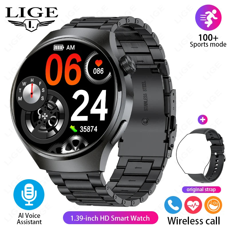 LIGE NFC Smart Watch Men HD Screen Temperature