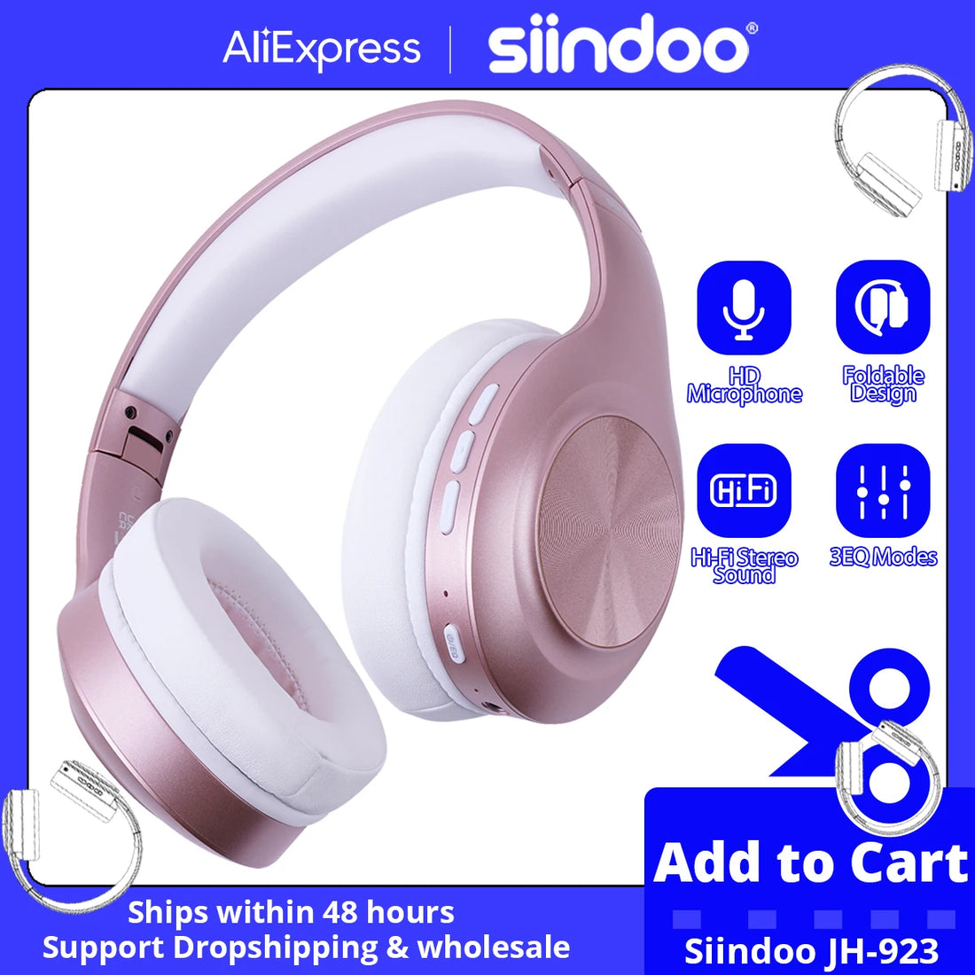 Siindoo JH-923 Foldable Bluetooth Headsets Wireless