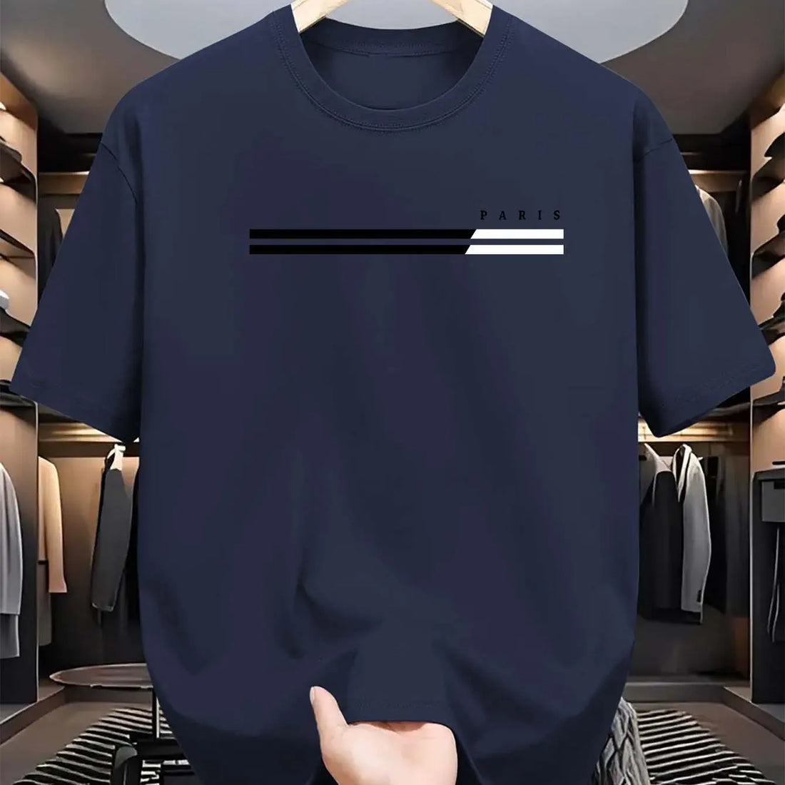 Men's 100% cotton summer loose size PARIS letter Graphic