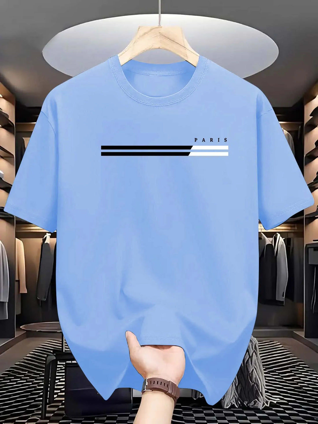 Men's 100% cotton summer loose size PARIS letter Graphic