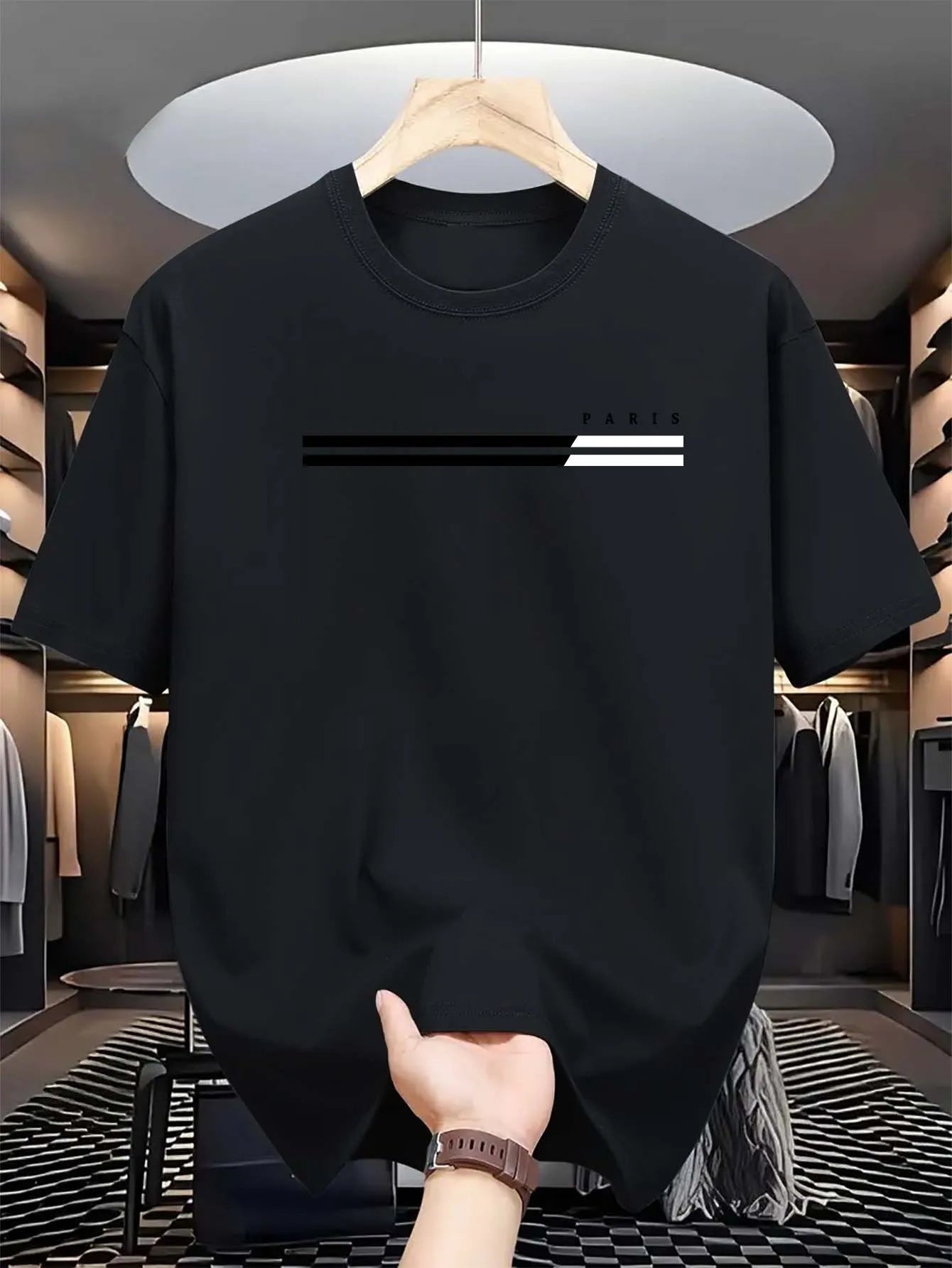 Men's 100% cotton summer loose size PARIS letter Graphic