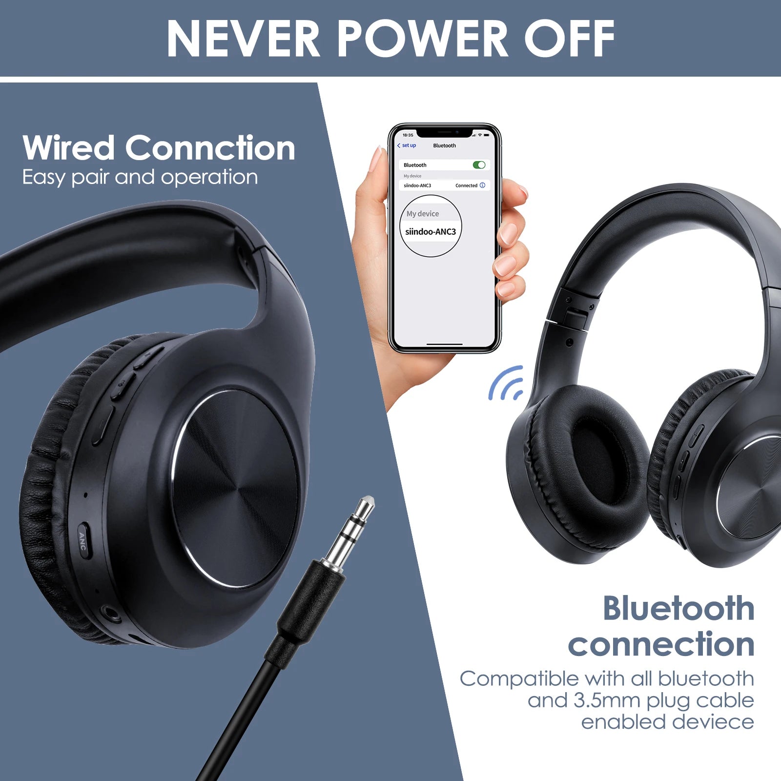 Siindoo JH-ANC923 Active Noise Cancelling Wireless Headset