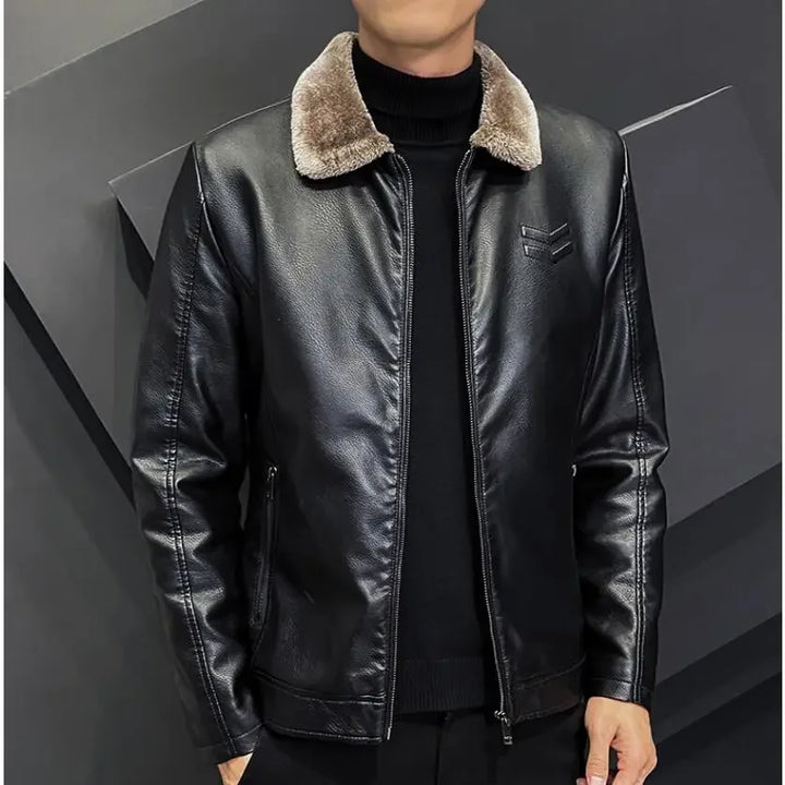 Winter Fashion Warmth Thickened Leather Jacket Lapel