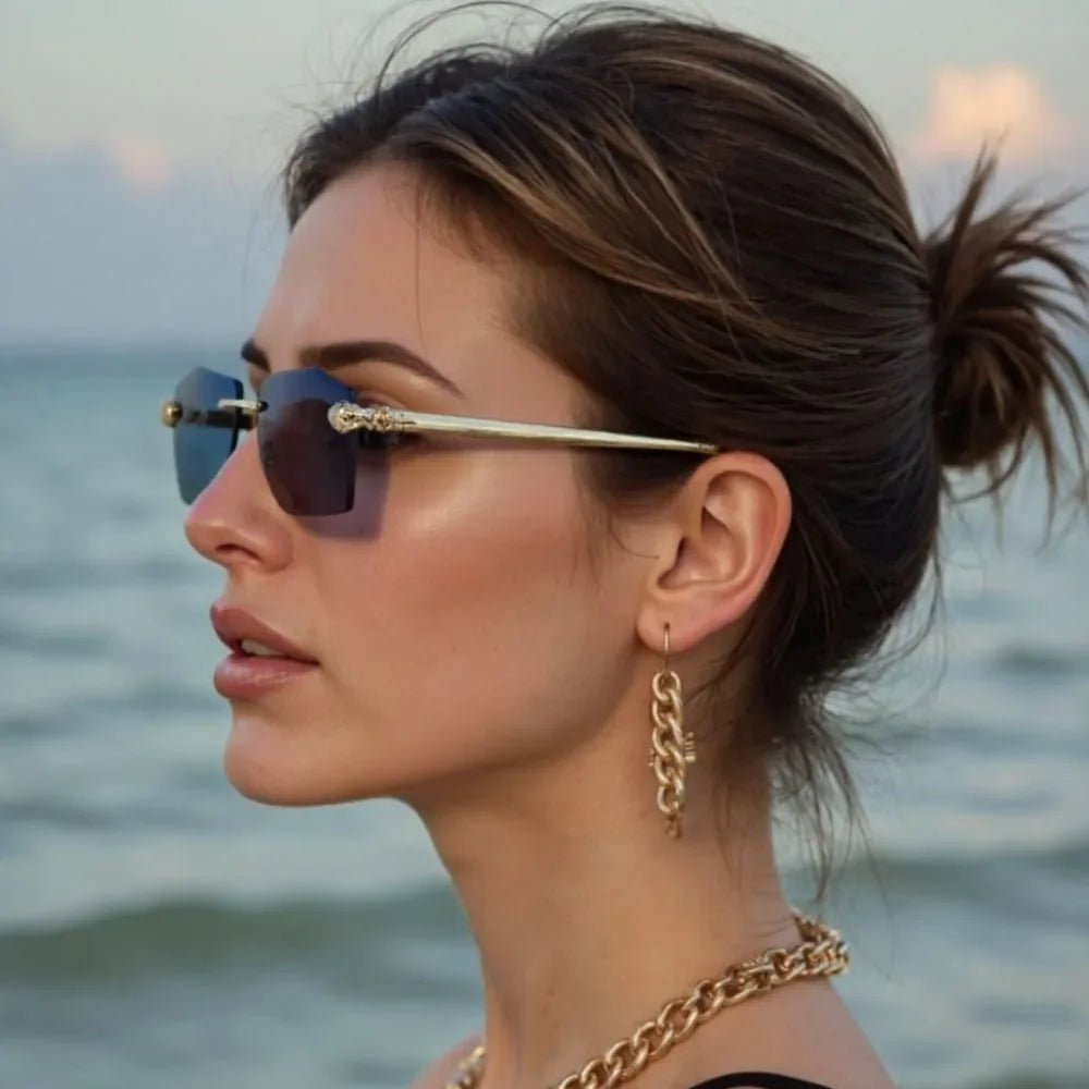 Rimless Sunglasses Women Designer Luxe Femme Sunglasses