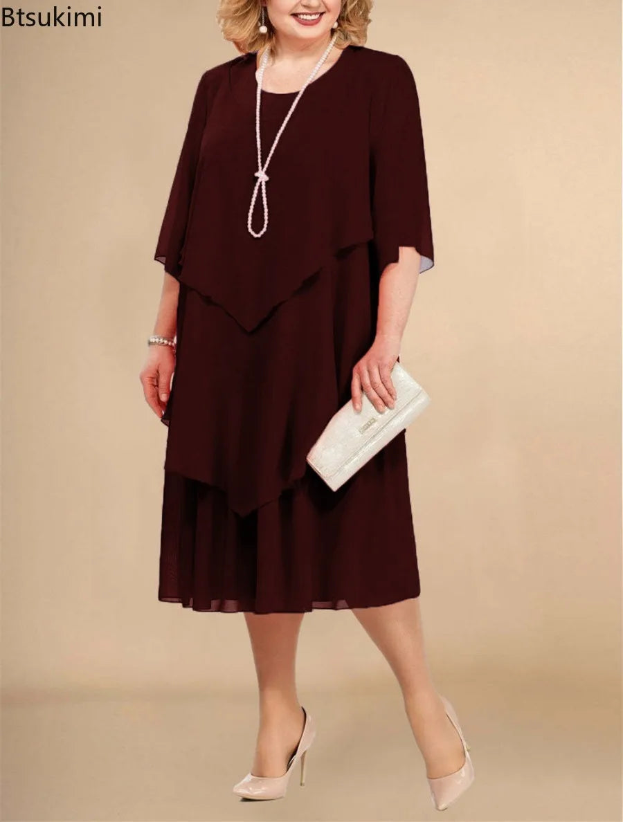 Plus Size Elegant Chiffon Dress Women's Irregular Layered