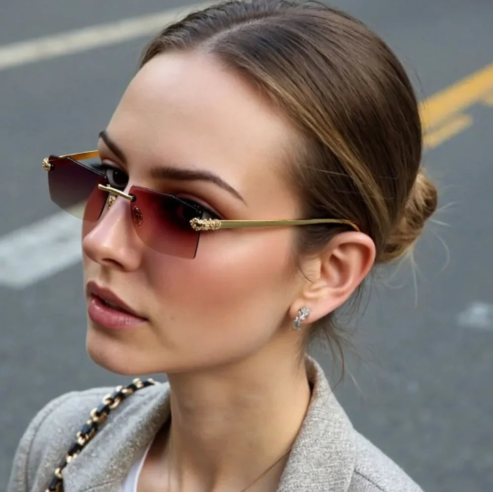 Rimless Sunglasses Women Designer Luxe Femme Sunglasses