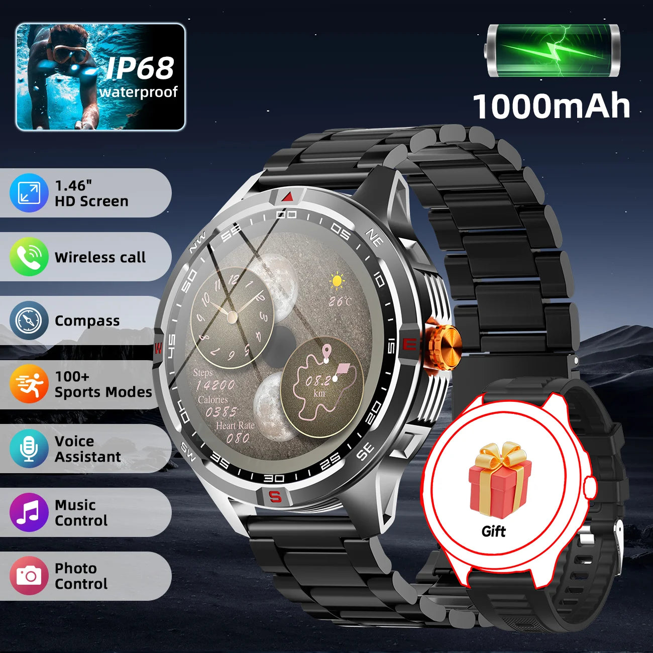NEW 1000mAh Battery Smart Watch Wireless Call Answer
