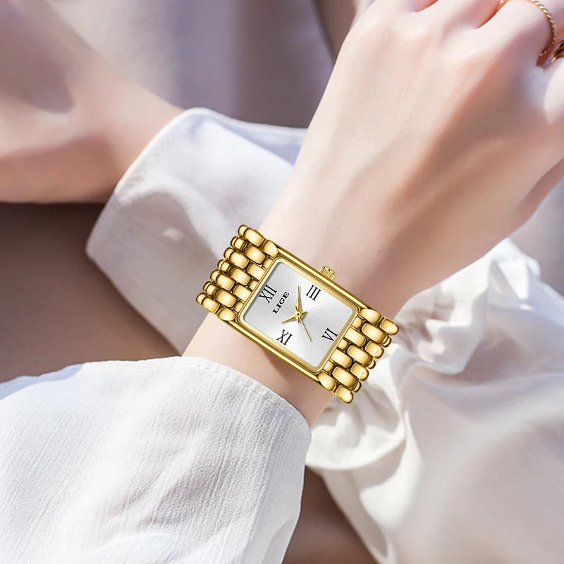 LIGE Fashion Luxury Quartz Woman Watch Stainless Steel