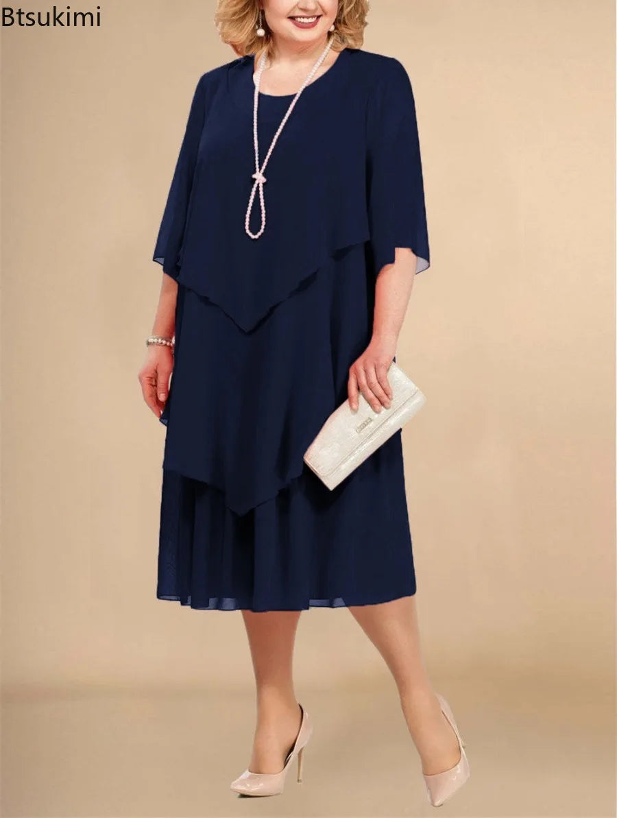 Plus Size Elegant Chiffon Dress Women's Irregular Layered