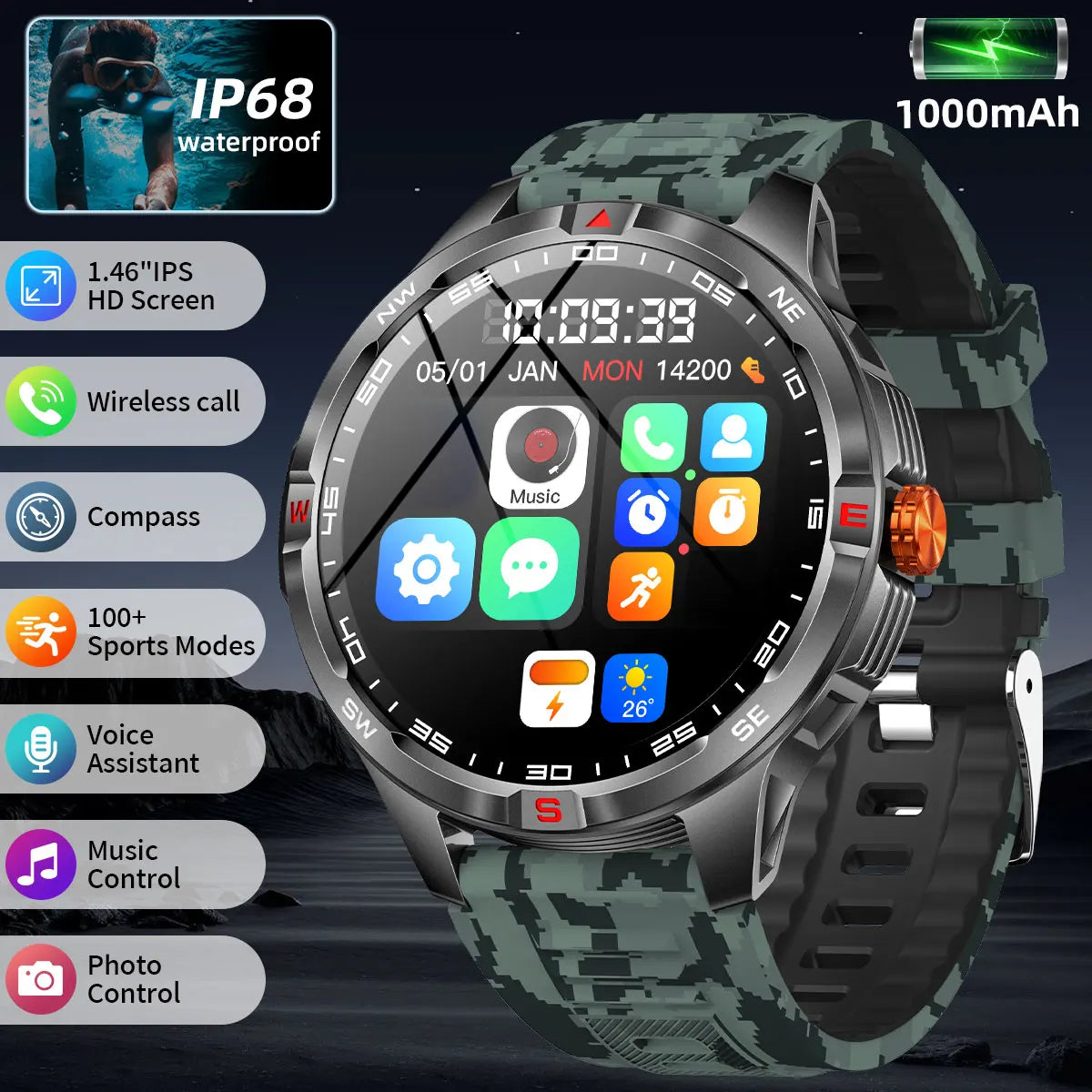 NEW 1000mAh Battery Smart Watch Wireless Call Answer