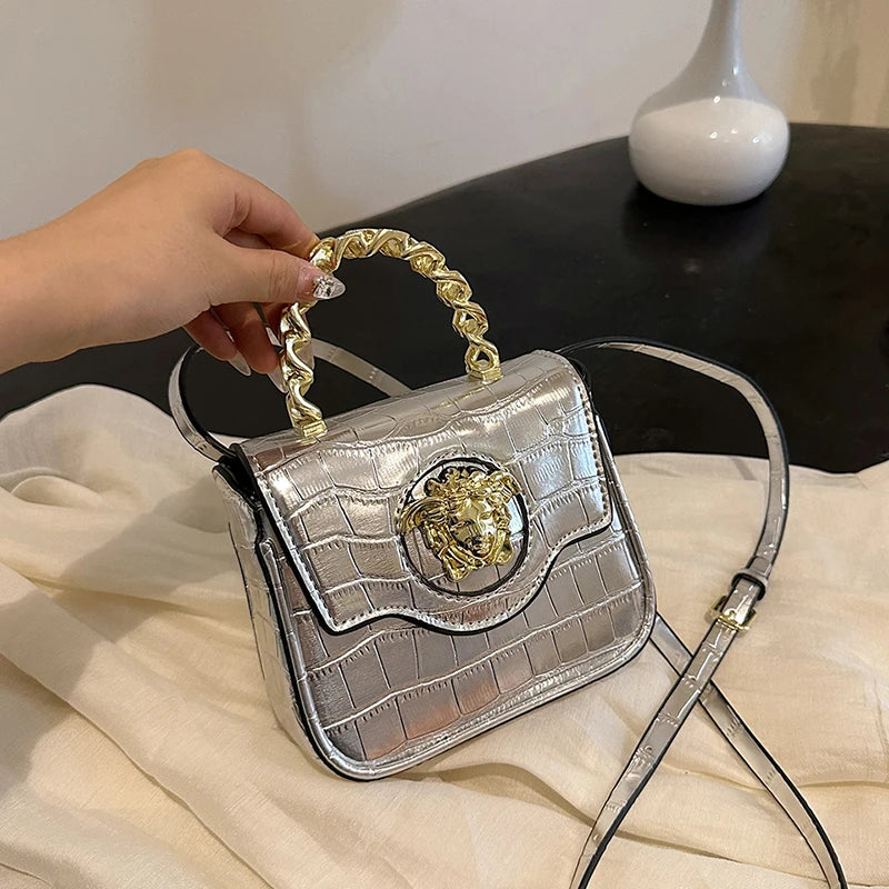 Mini Croc-Texture Crossbody Bag Gilded Medusa Logo