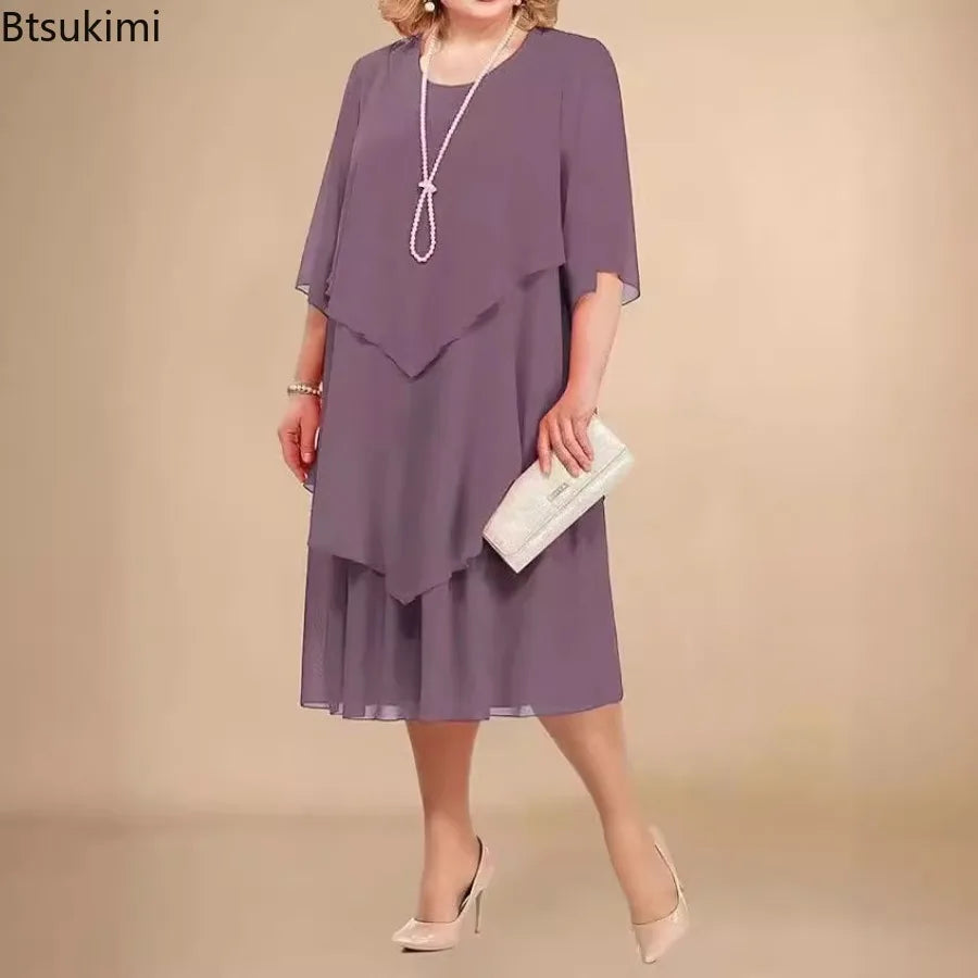 Plus Size Elegant Chiffon Dress Women's Irregular Layered