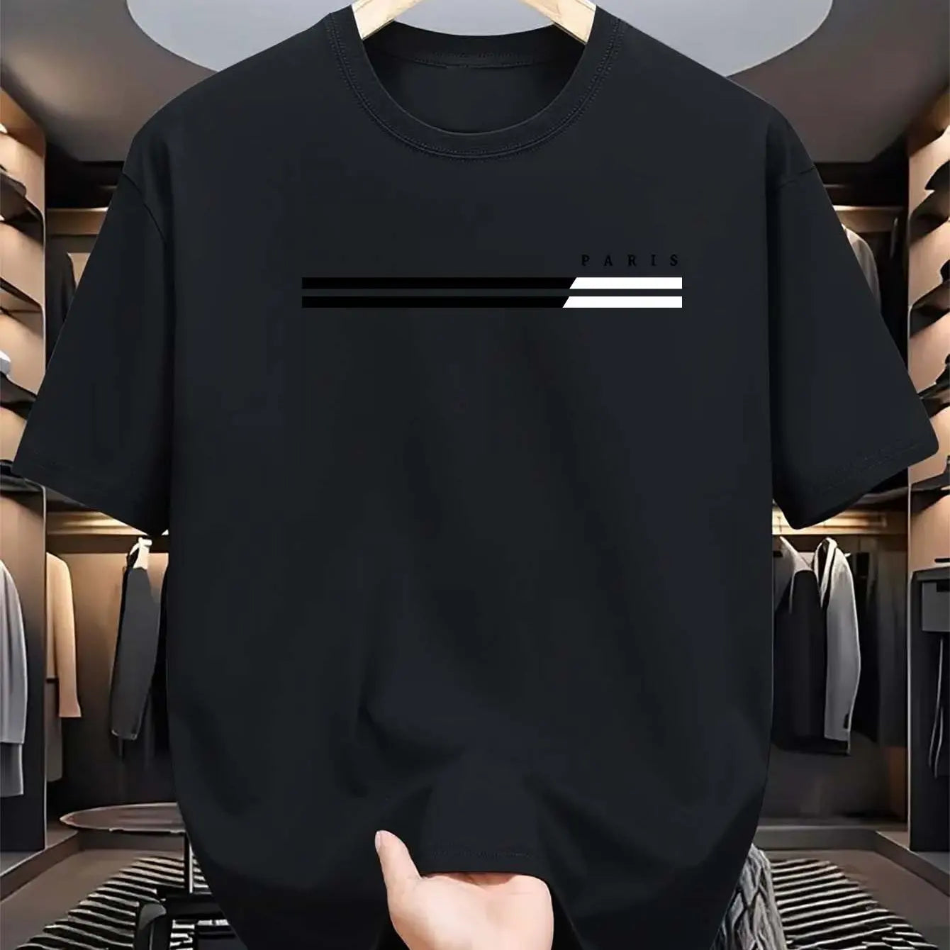 Men's 100% cotton summer loose size PARIS letter Graphic