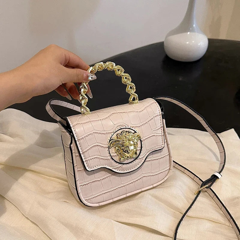 Mini Croc-Texture Crossbody Bag Gilded Medusa Logo