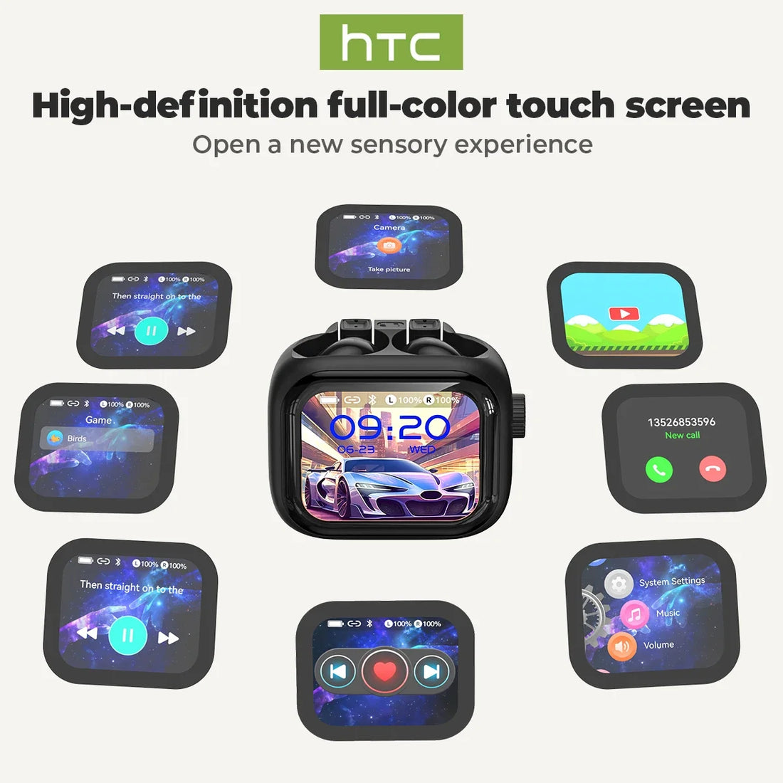 [Ultra HD Screen] HTC NE40 Earphones Bluetooth V6 TWS Sports