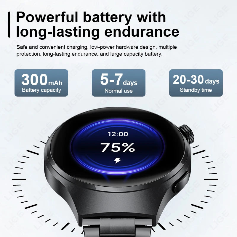 LIGE NFC Smart Watch Men HD Screen Temperature