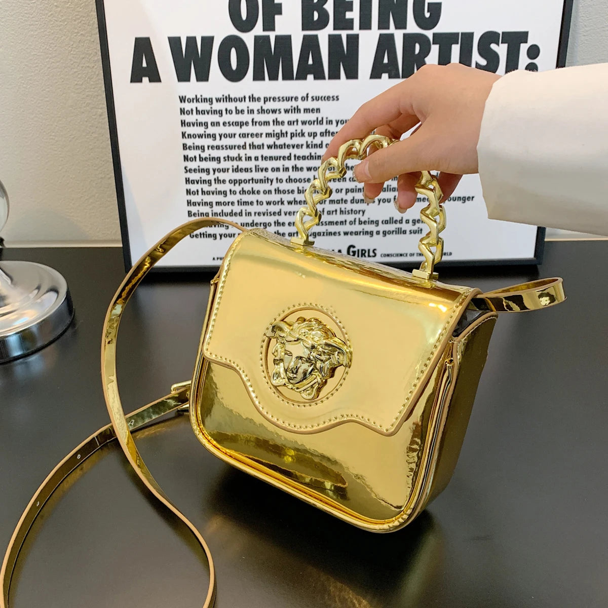 Mini Croc-Texture Crossbody Bag Gilded Medusa Logo