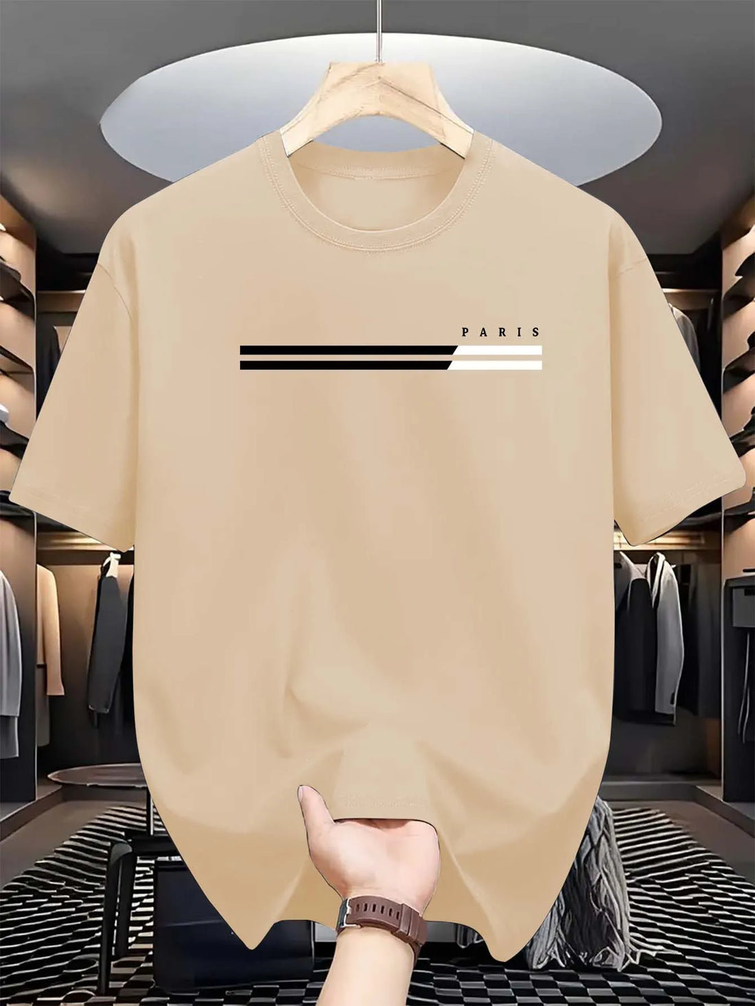 Men's 100% cotton summer loose size PARIS letter Graphic